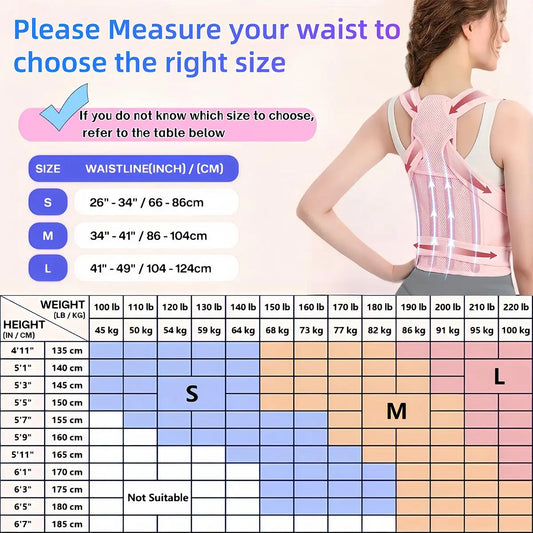Women'S Adjustable Full Back Posture Corrector Brace, Breathable Posture Belt, Posture Strap Support for Shoulder Stretch, Spine Alignment, Upper and Lower Back Pressure Relief, Waist Trimmer Belt for Healthcare, Posture Straightener