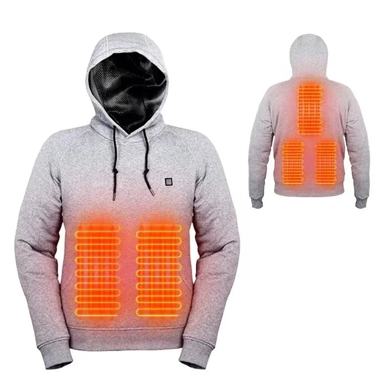 Mens USB Heated Hoodie Winter Electric Heating Sweatshirt Thermal Warm Clothing Outdoor Casual Charging Apparel