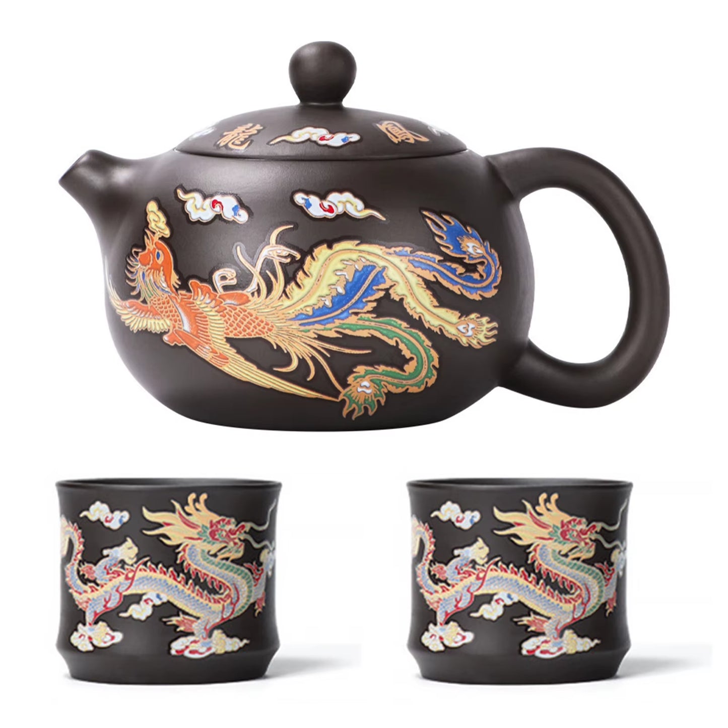 Color-Changing Tea Pot with Dragons Phoenixs Pattern Washable Gongfu Tea Teapots Kettle Gift Teapot Tea Set Ceramics and Pottery