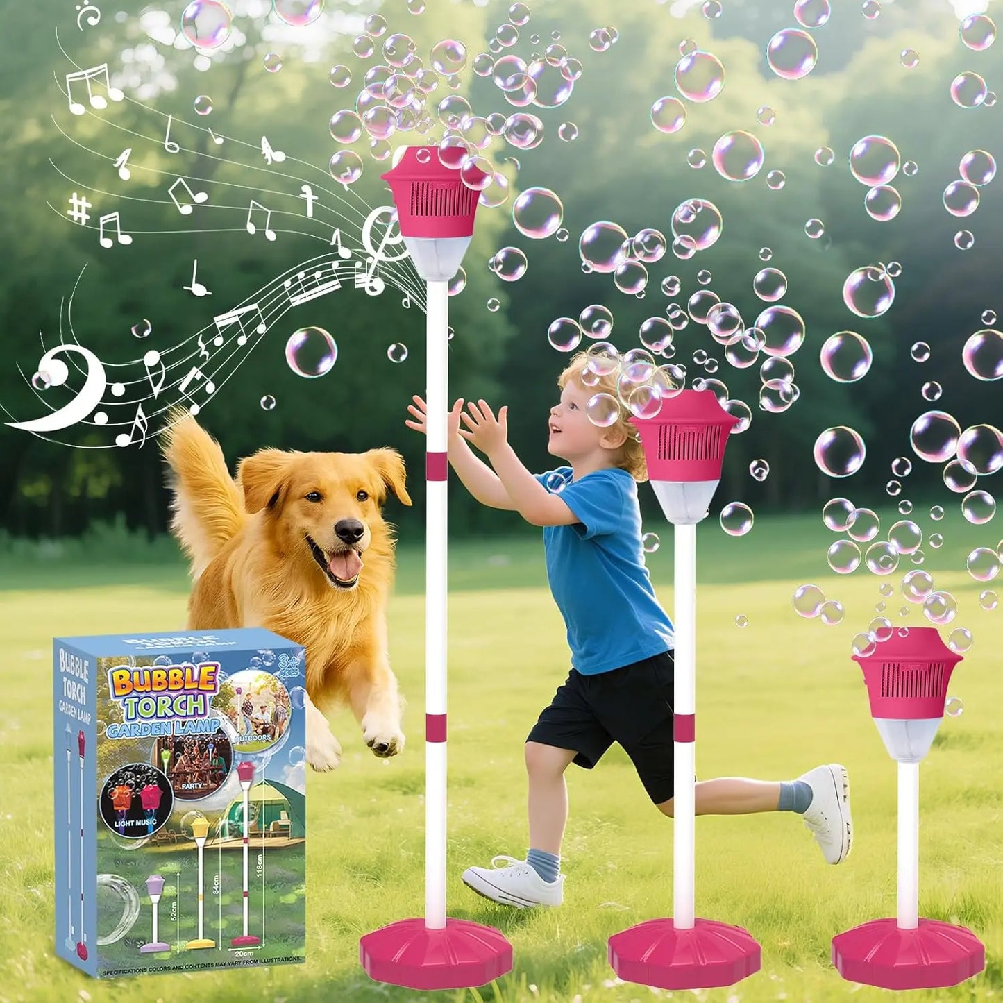 Bubble Machine for Kids, Automatic Standing Bubble Maker Machine Height Adjustable up to 47 Inches Outdoor Battery Bubble Machine with Light/Music for Toddlers Birthday Party Gifts(Blue)