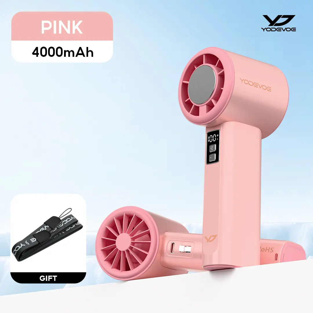 Yodevoethis Portable Handheld Turbine Fan Features 100 Speed Settings, a Built-In 4000Mah Battery, and a Runtime of up to 18 Hours. This 3-In-1 Rechargeable Handheld Fan Utilizes Turbine Cooling Technology and Is Suitable for Outdoor Activities.