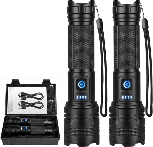 Rechargeable LED Torch - Ultra Bright, Zoomable, 5 Lighting Modes, Portable Multi-Function, Emergency, Nighttime Camping Accessories for Outdoor Camping, Power Outages, Nighttime Flashlight Torches