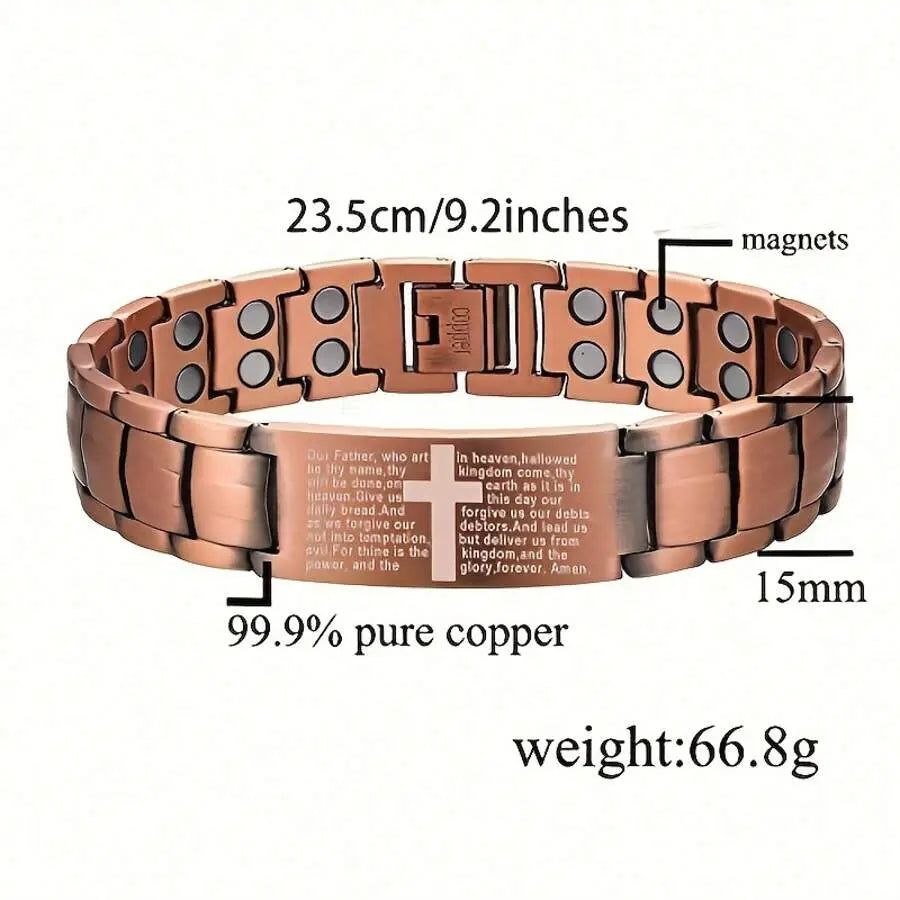 A Red Copper Magnetic Energy Bracelet with Magnets, Featuring Functions of Relieving Fatigue, Promoting Blood Circulation and Alleviating Joint Discomfort. It Is Suitable as a Gift for Father'S Day or for Giving as a Birthday Present to Elders.