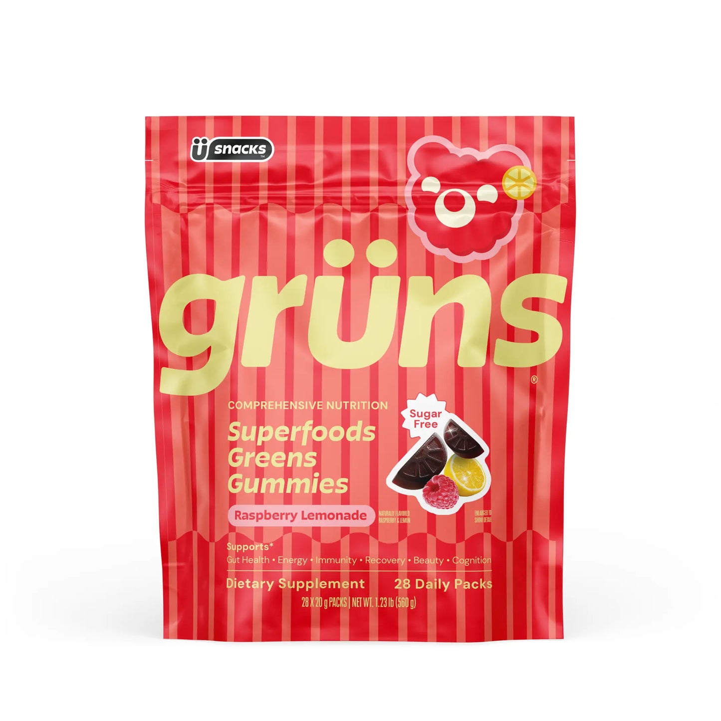 Grüns Raspberry Lemonade (Limited Edition) Superfood Gummies: Comprehensive Nutrition Supplement with 60+ Ingredients: Vitamins and Minerals, Prebiotics for Digestive Health, Adaptogens, Chlorophyll, Chlorella, Gluten Free, Vegan, Third Party Tested