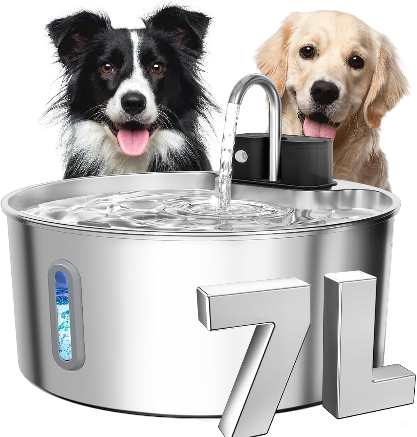 7L Dog Water Dispenser, Made Of Stainless Steel, With A Capacity Of 236 Ounces, Four Layers Of Filtration, Ultra-quiet Water Pump, Water Level Window Design, Easy To Clean, Suitable For Large Dog