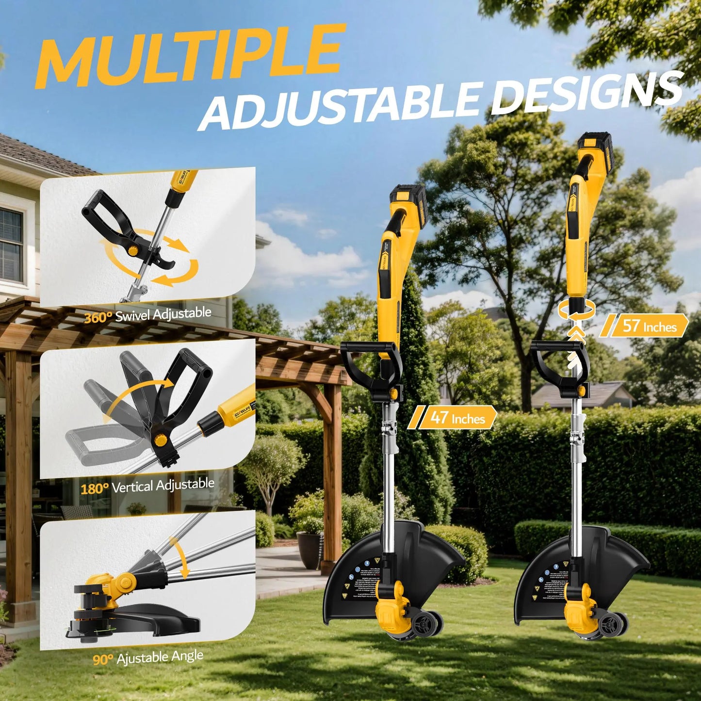 GEVEELIFE Bruchless Electric Weed Wacker String Trimmer,21V Cordless Weed Eater and Edger, 15'' Cutting Width with 2*5.0Ah Batteries Powered Brush Cutter, 4 in 1 Lawn Mower , Eco Friendly Grass Cutter,