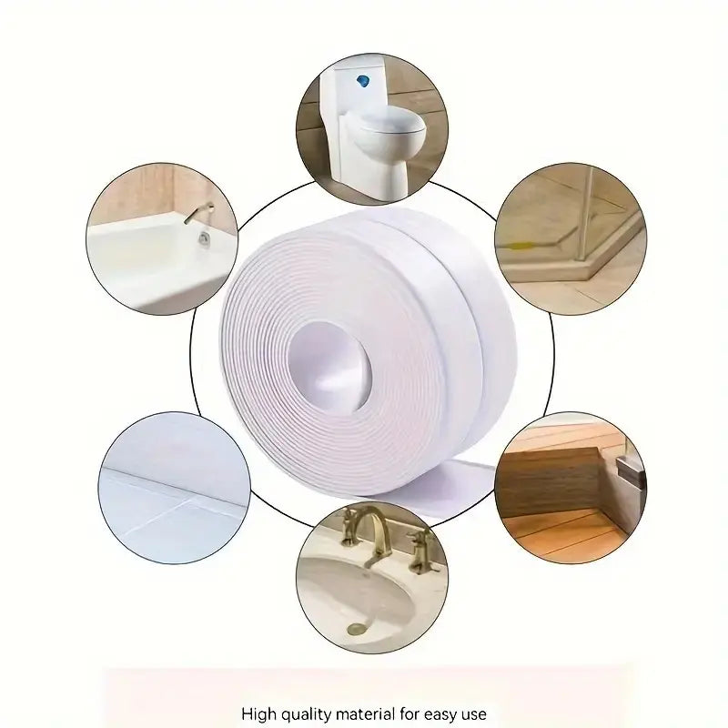 White Waterproof Seal Strip Sealing Tape, 5M Length Sticky Seal Strip for Bathroom & Kitchen Sink Edges, Easy Application, Durable Self-Adhesive Option for DIY Projects (5M)