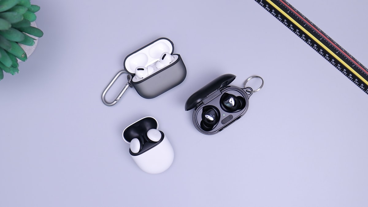 Black and white headphones on a table