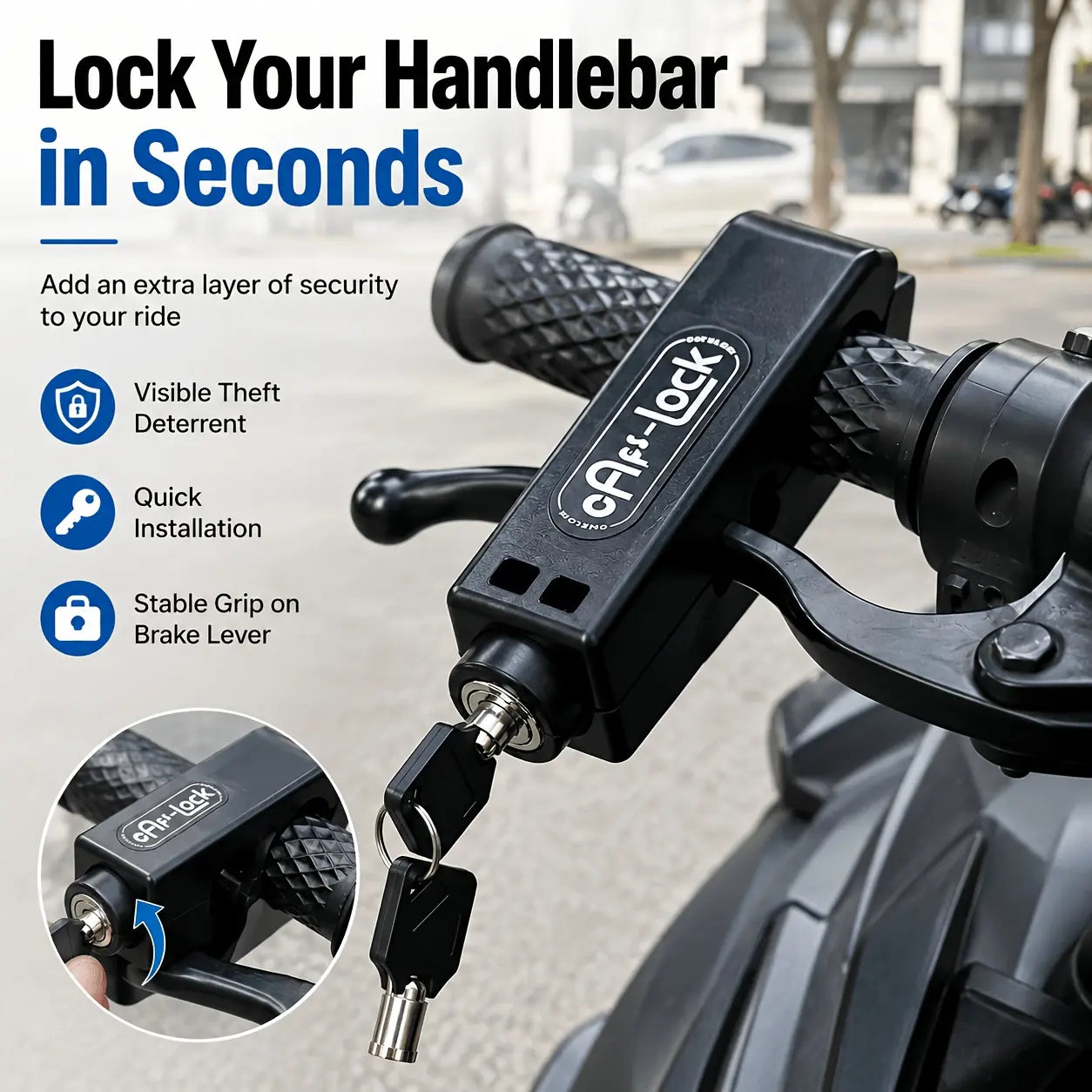 Motorcycle Anti-Theft Handlebar Lock Set - 2 Keys, ABS Throttle Lock, Keyless Combination System, Sturdy Durable Light Weight Long-Lasting, Easy Install/Remove for Atvs, Scooters, Dirt Bikes