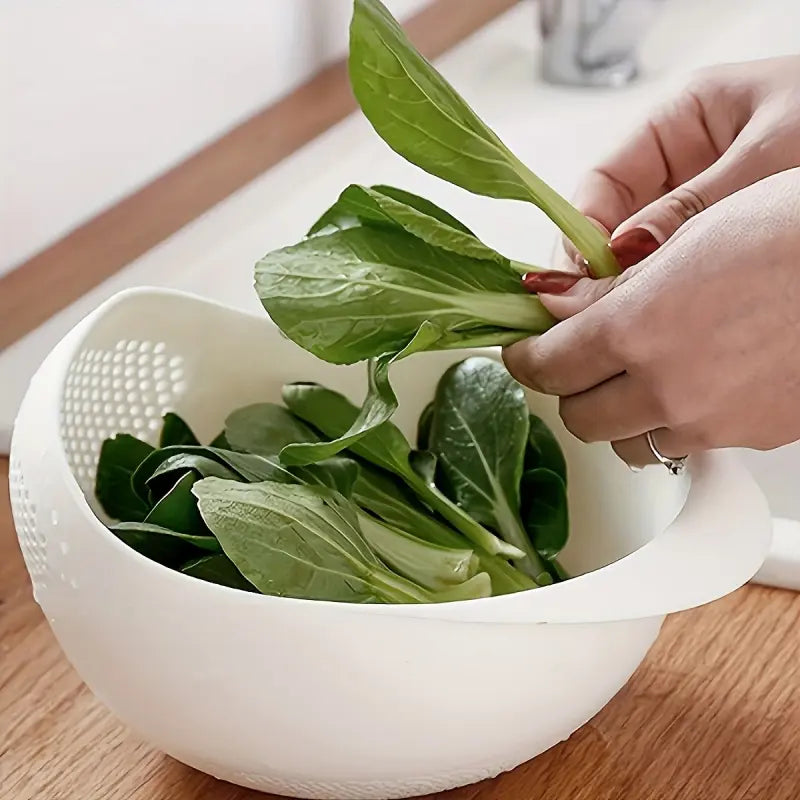 2 Pack White Rice Washing Colander with Handle Creative Plastic Strainer Multifunctional Kitchen Tool Large Capacity Streamlined Design Fast Drainage Storage for Rice Vegetables