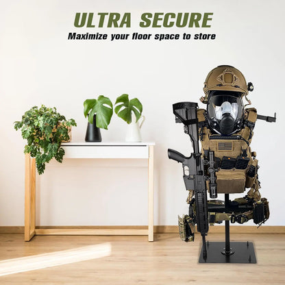 Heavy Duty Tactical Gear Stand Helmet Vest Belt Display Rack, All-Steel Adjustable Tactical Vest Hanger, Hold up to 70 Lbs, Silicone Base