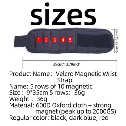 Magnetic Wristband for Holding Screws Nails Drilling Bits Wrist Tool Holder Belts with Strong Magnets Five Rows of Ten Magnets