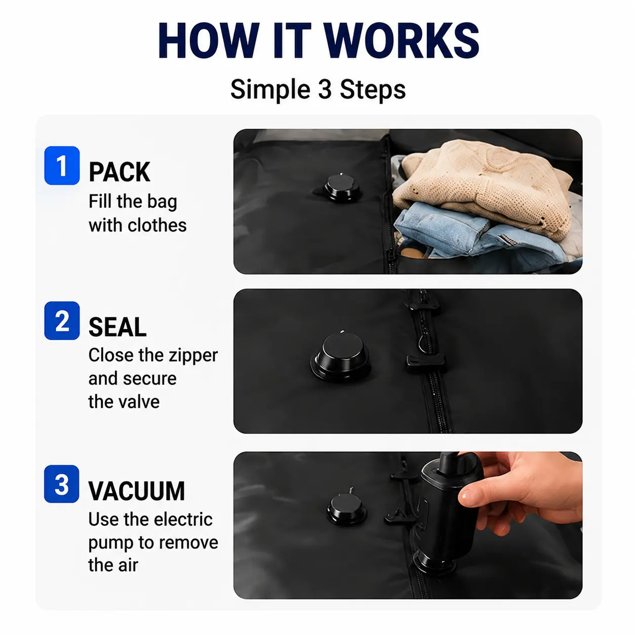 Travel Vacuum Storage Bag Lightweight Pouch with Portable Electric Pump, Space Saver Compression Bag for Clothes, Suitcase Organizer for Vacation Packing Graduation Gift