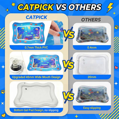 Catpick Cat Water Mat - Upgraded 0.7Mm Thick PVC Interactive Cooling & Heating Bed with Floating Fish, Anti-Scratch Leak-Proof Foldable Water Sensor Play Mat for Cats (17X25In) Dog Accessories Puppy Winter Warm Pet Washable Couch Indoor Cama Para Zon Pad