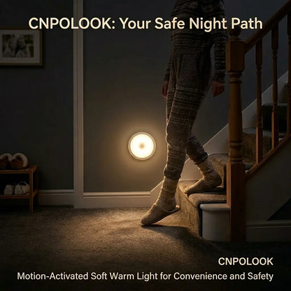 CNPOLOOK Rechargeable Motion Sensor Night Light, 4 Color Modes (Warm White/White/Red/Blue), Dimmable, USB‑C, Magnetic Stick on Light, 120° PIR, 26 Ft Range, OFF/AUTO/ON, Closet Bathroom Hallway Bedside (1 Pack)