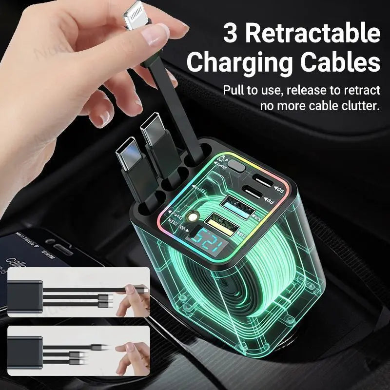 Ultimate Power Station for Phone, Pad & Laptop,Car Charger: Starry Led,1-Click Galaxy Projector,Tangle-Free Retractable Cables & Super Fast Charge,Pd20W,Usb-A 65W,All 120W Max,Power Hub