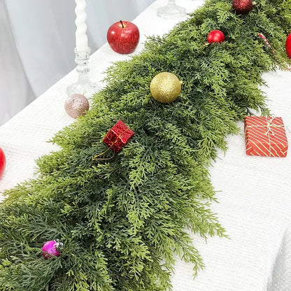 2-Pack 6 FT Artificial Cedar Garlands, Real Touch Winter Cedar Garland, Green Artificial Greenery Pine Garland for Table, Mantle, Wall, Indoor & Outdoor Christmas Decorations (2 Pcs, 6 FT).