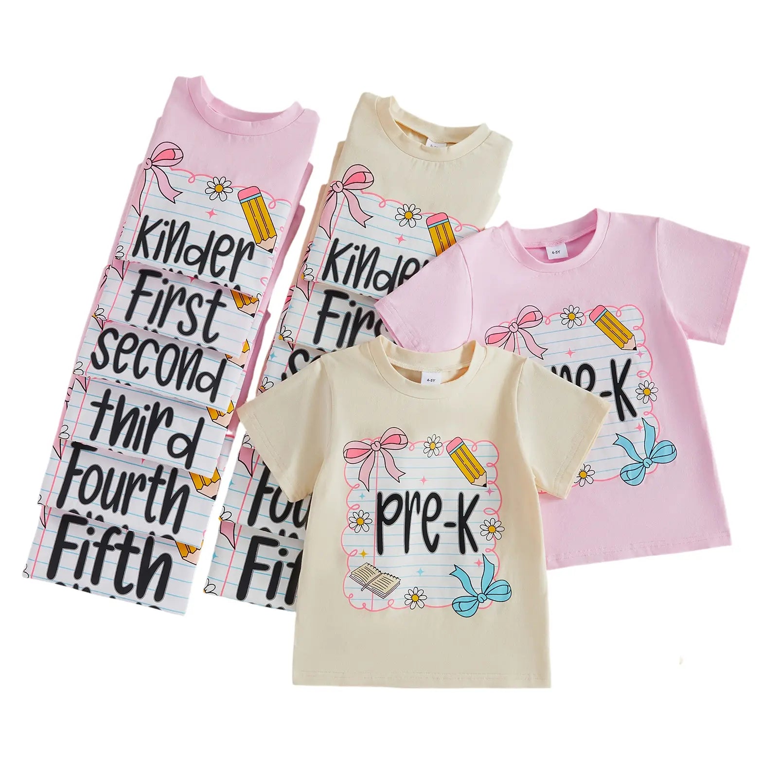 Toddler Baby Little Girl Back to School T Shirts Short Sleeve Grade Print Casual Summer Tops 4-11 Years