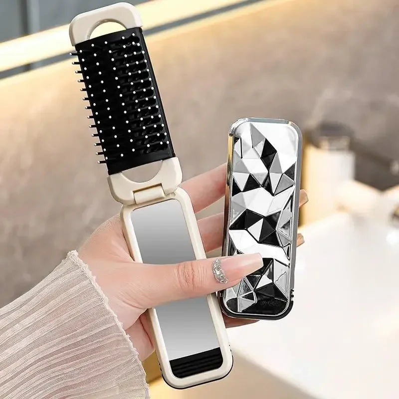 2 in 1 Mini Hair Brush Folding Massage Comb Head Massage Anti-Static Portable Hair Combs Mirror Air Cushion Scalp Massage Comb