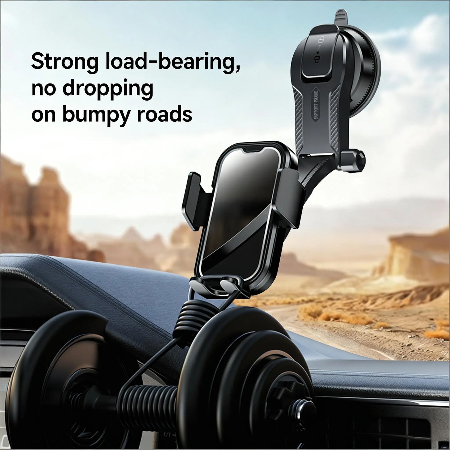 Black Tech Vacuum Car Phone Holder Cell Phone Mount for Dashboard Windshield Vent Wall Truck Cradle Stand for Iphone 17 Pro Max 16 15 14 13 Android with 999X Vacuum Suction