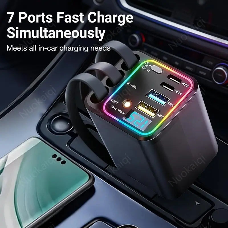 Ultimate Power Station for Phone, Pad & Laptop,Car Charger: Starry Led,1-Click Galaxy Projector,Tangle-Free Retractable Cables & Super Fast Charge,Pd20W,Usb-A 65W,All 120W Max,Power Hub