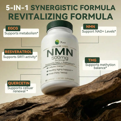XAGE NMN 500Mg Antioxidant Capsules - Edible Dietary Supplements for Cellular Energy Support, Metabolism Boost, Body Health