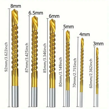 6Counts Metalworking Ldeal for Drilling,Titanium-Plated High Speed Steel Drill Bits Set For,Screwing,Boring,Carving,Cutting & Polishing-12