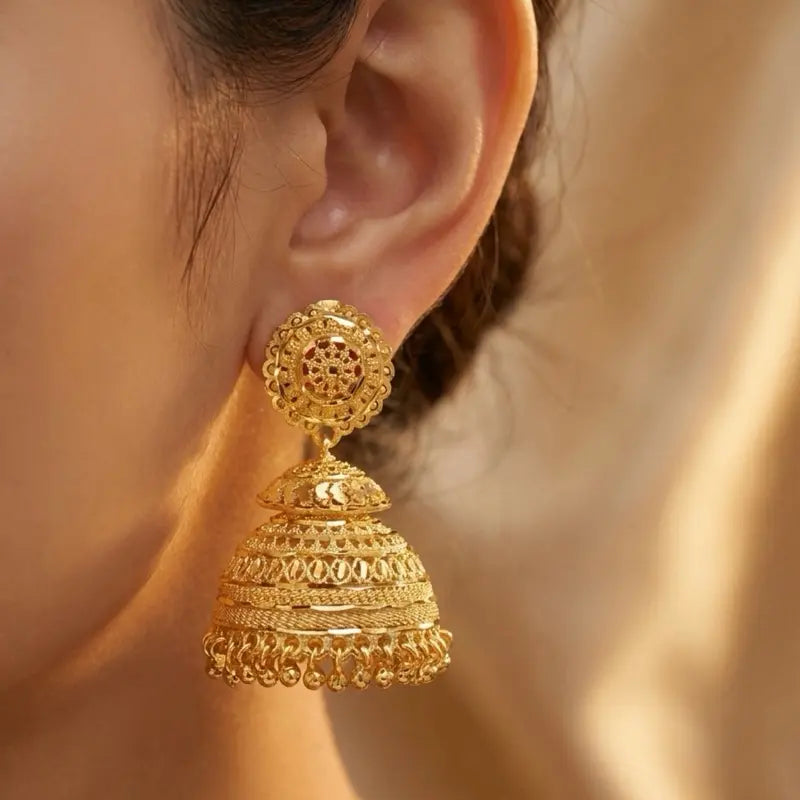Jhumka Earrings Indian Design Gold Plated Traditional Jewelry for Women Accessory