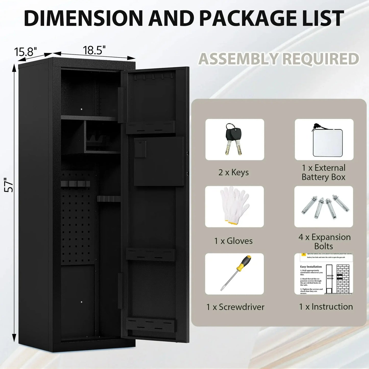 KAER 14-15 Gun Safe for Rifles & Pistols, Quick Access Biometric Fingerprint Lock, Large 57" Unassembled Rifle Safe with Adjustable Racks & Pistol Storage, Heavy Duty Home Defense & Child Safety Cabinet, anti Theft Safes, Security Safe Box
