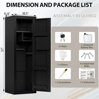 KAER 14-15 Gun Safe for Rifles & Pistols, Quick Access Biometric Fingerprint Lock, Large 57" Unassembled Rifle Safe with Adjustable Racks & Pistol Storage, Heavy Duty Home Defense & Child Safety Cabinet, anti Theft Safes, Security Safe Box