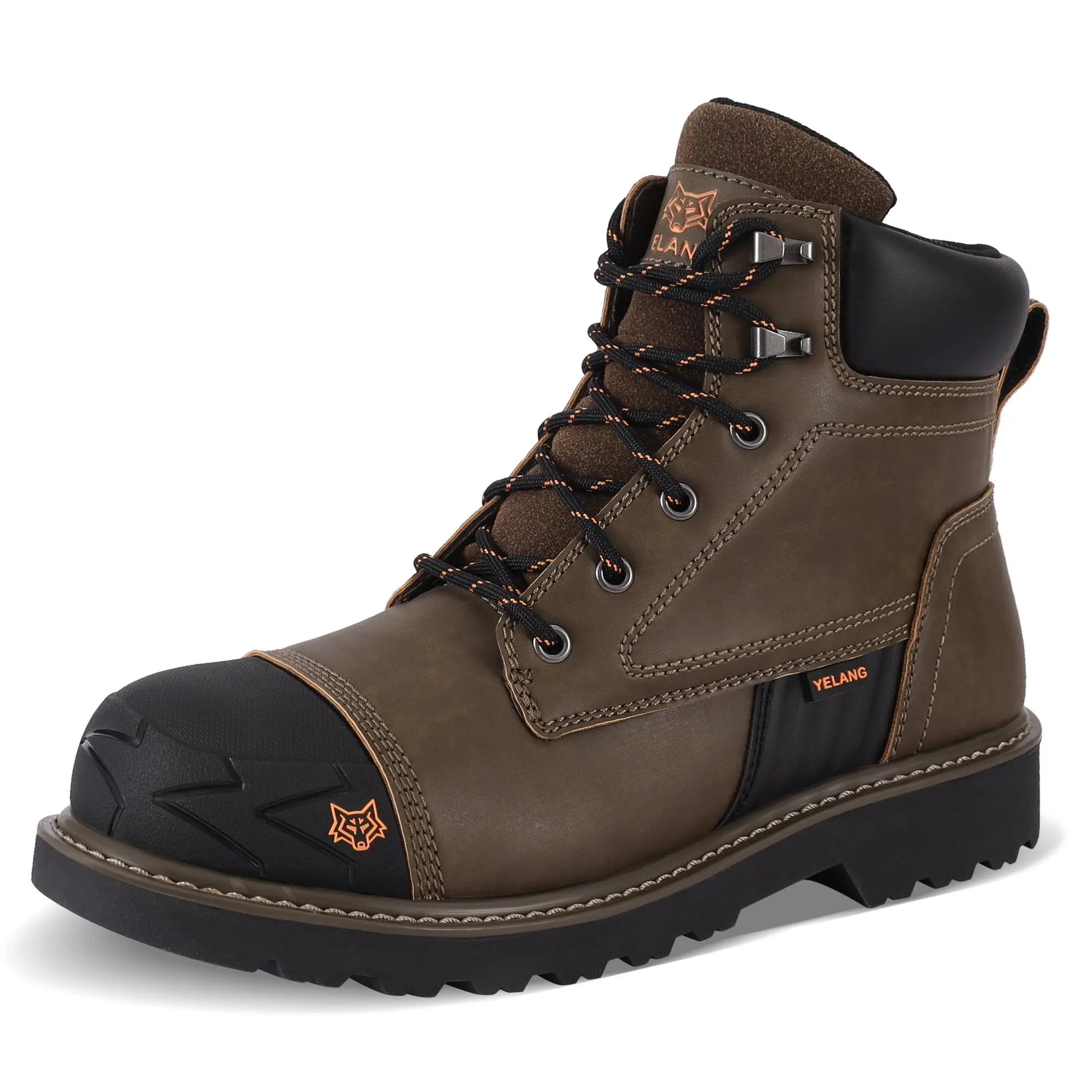 Waterproof Steel Toe Boots for Men-6" Leather Work Boots Indestructible Construction Boots Slip Resistant Safety Boots