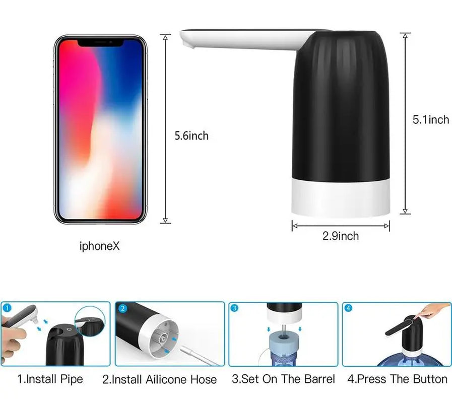 Large Bucket Water Dispenser, Rechargeable USB Automatic Water Dispenser, Portable and Quiet, Compatible with 1.5-Liter to 18.9-Liter Bottles, Suitable for Home, Office, and Camping
