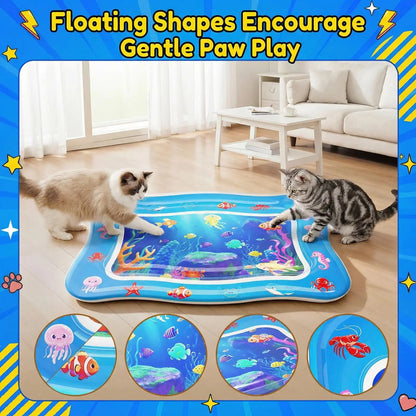 Catpick Cat Water Mat - Upgraded 0.7Mm Thick PVC Interactive Cooling & Heating Bed with Floating Fish, Anti-Scratch Leak-Proof Foldable Water Sensor Play Mat for Cats (17X25In) Dog Accessories Puppy Winter Warm Pet Washable Couch Indoor Cama Para Zon Pad