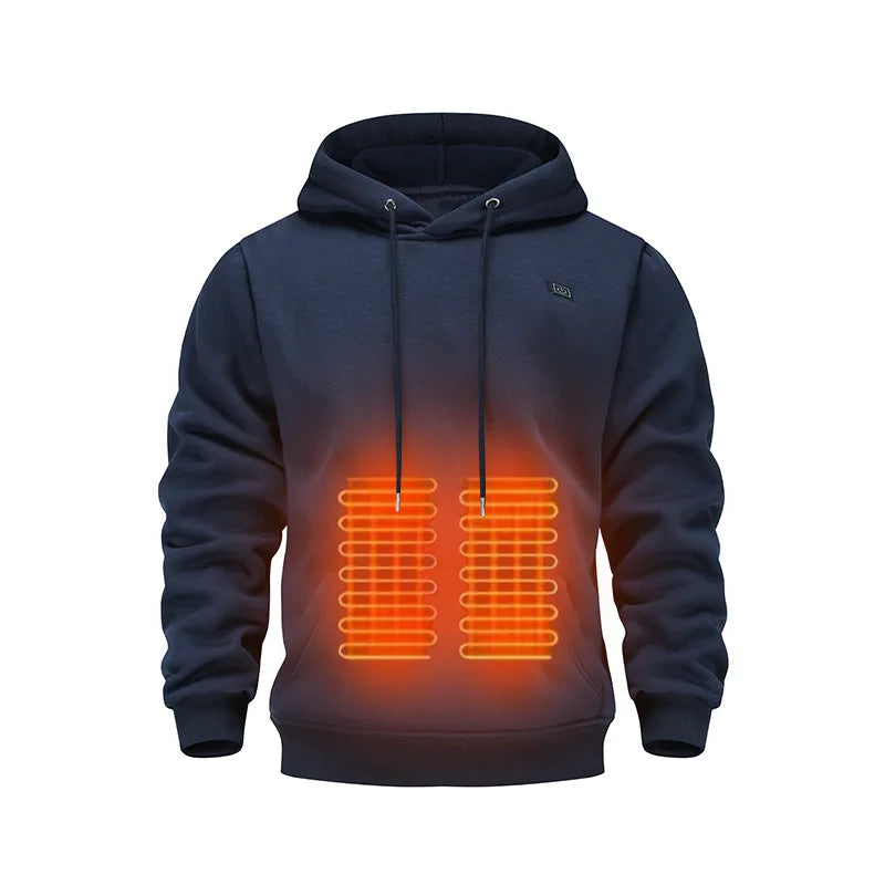 Mens USB Heated Hoodie Winter Electric Heating Sweatshirt Thermal Warm Clothing Outdoor Casual Charging Apparel