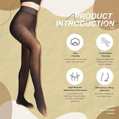 Fleece Lined Tights,Women Fake Translucent Warm High Waisted Pantyhose Sheer Thick Winter Tights, Fleece Lined Tights
