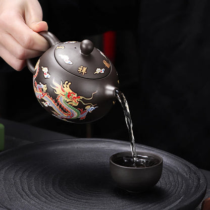 Color-Changing Tea Pot with Dragons Phoenixs Pattern Washable Gongfu Tea Teapots Kettle Gift Teapot Tea Set Ceramics and Pottery