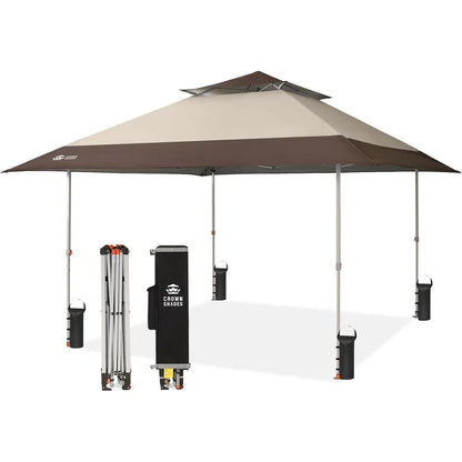 CROWN SHADES 13X13 Pop up Canopy, Outdoor Canopy Tent, Gazebo for Backyard & Patio Furniture, Foldable Sun Shade, Beige&Coffee