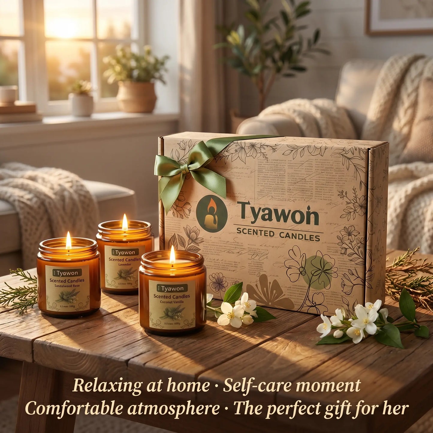 Tyawon Scented Candles for Home, 6 Pack Soy Wax Candle Set, Aromatherapy Candles, Amber Jar Vintage Apothecary Style, 6 Scents Gift Set
