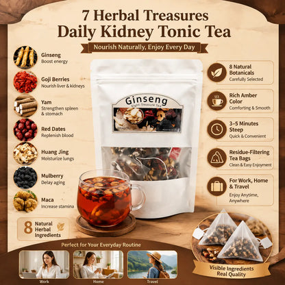 Organic Kidney Cleanse Tea - 8-Treasure Formula with Ginseng, Traditional Detox Tea for Men & Women