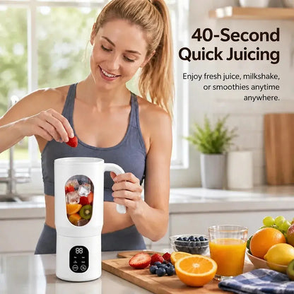 Portable Juicer with LED Display USB Rechargeable Handheld Juice Blender 22000 RPM Self-Cleaning Bpa-Free for Smoothies Juices with Ice Crush Function Multiple Gears Versatile Uses High Speed Safety Protection Healthy Materials