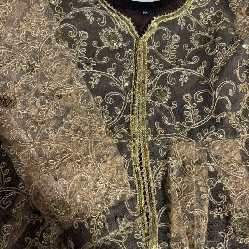 Indian Wedding Wear Long Style Net Sharara with Gold Sequin and Glitter Work for Women'S Party Wear Elegant Design and Versatile Occasion - Elegance, Dress Silk Golden Lightweight Outfit