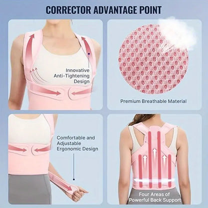 Women'S Adjustable Full Back Posture Corrector Brace, Breathable Posture Belt, Posture Strap Support for Shoulder Stretch, Spine Alignment, Upper and Lower Back Pressure Relief, Waist Trimmer Belt for Healthcare, Posture Straightener
