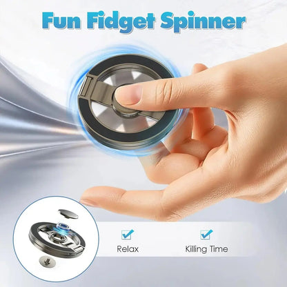 Nexmart Aluminum Magnetic Phone Grip Stand – 360° Foldable Desktop Holder, Fidget Stress Reliever, Universal for All Smartphones (Metal Ring Adapter Included)