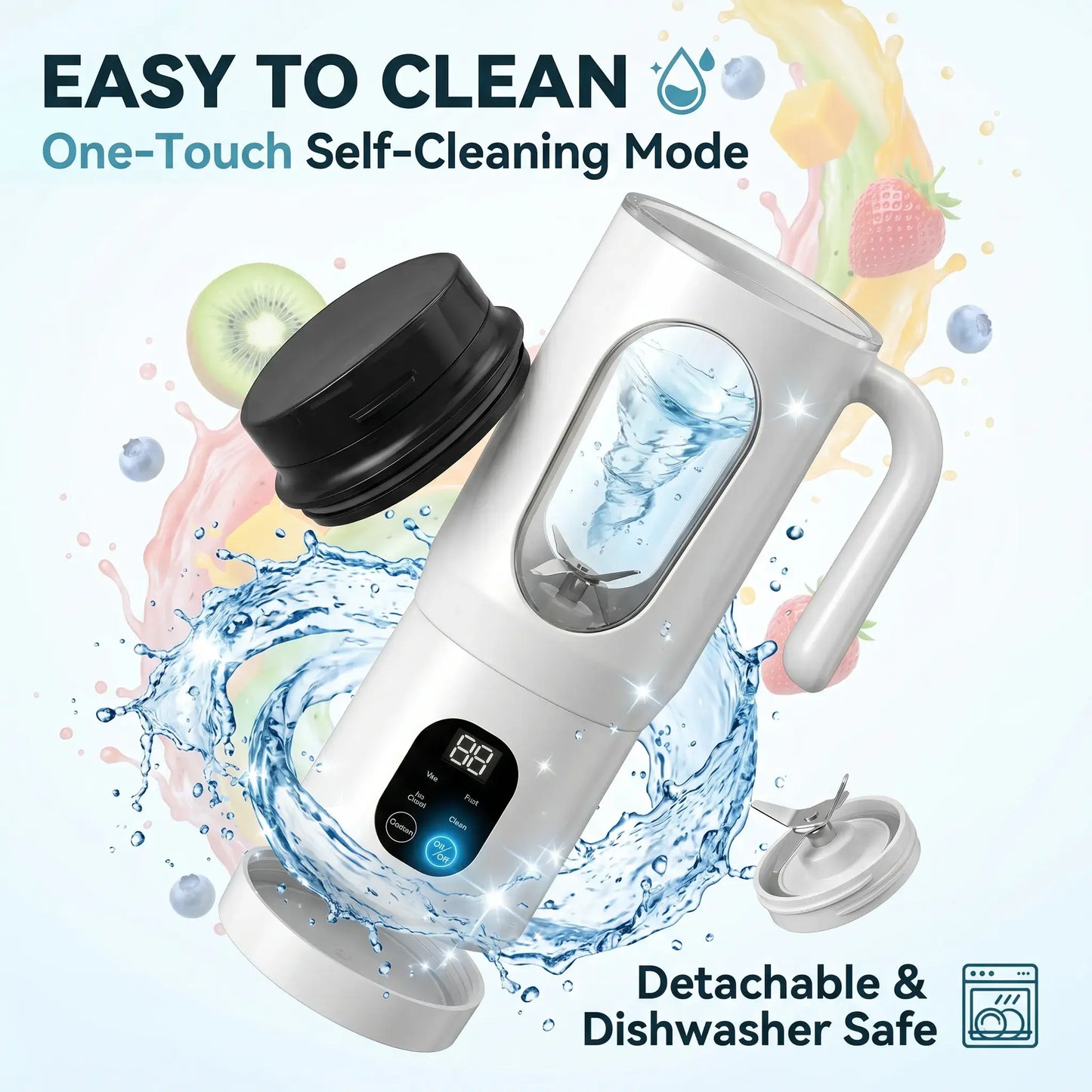 Portable Juicer with LED Display USB Rechargeable Handheld Juice Blender 22000 RPM Self-Cleaning Bpa-Free for Smoothies Juices with Ice Crush Function Multiple Gears Versatile Uses High Speed Safety Protection Healthy Materials