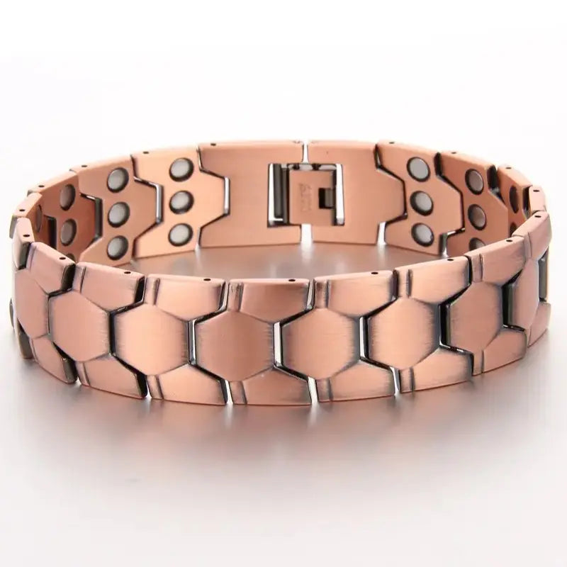 A Red Copper Magnetic Energy Bracelet with Magnets, Featuring Functions of Relieving Fatigue, Promoting Blood Circulation and Alleviating Joint Discomfort. It Is Suitable as a Gift for Father'S Day or for Giving as a Birthday Present to Elders.