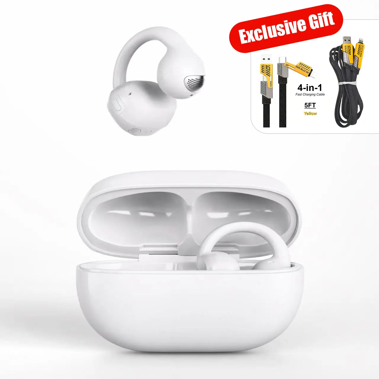 MISHUAI Open-Ear Headphones Bluetooth 6.0, USB-C Charging Box, Long Battery Life, Automatic Intelligent Matching, Compatible with All Systems, Touch Control, Sweat-Proof, Suitable for Running, Exercising, Driving, and Driving