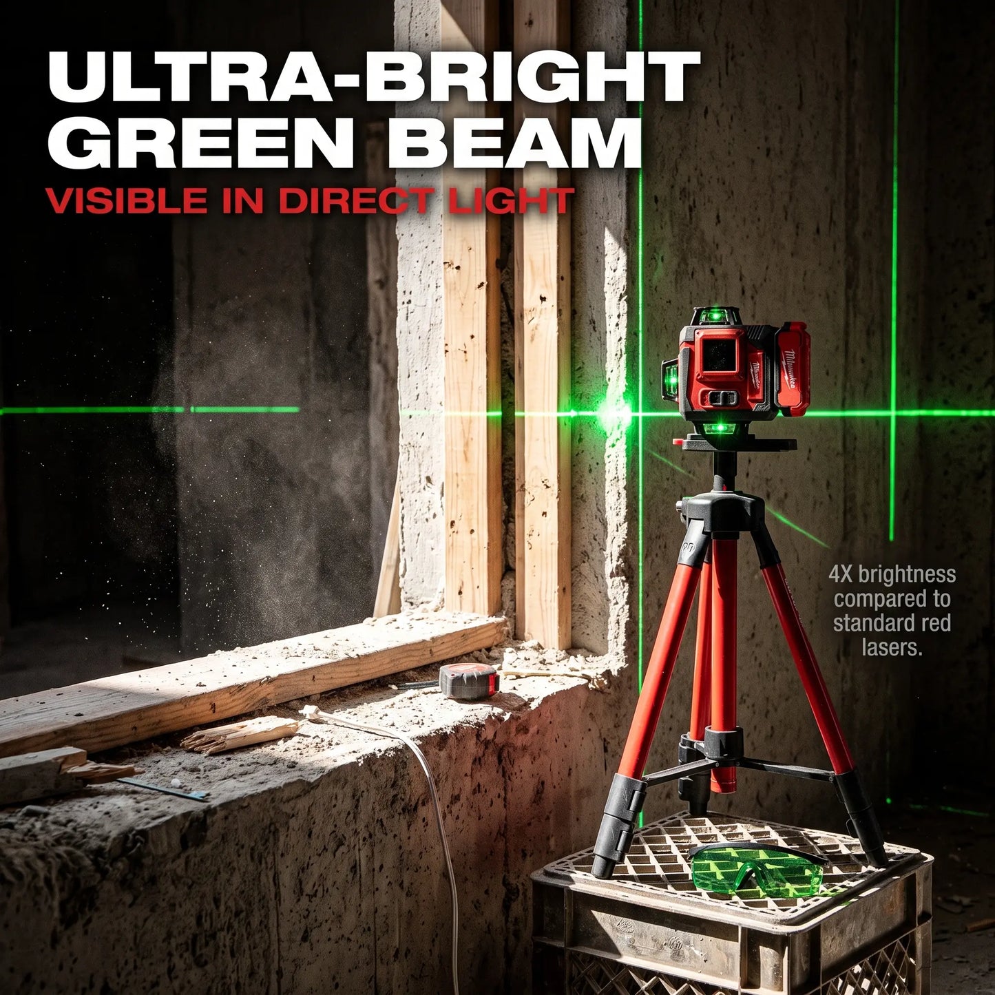 Milwaukee 4D16-Line Laser Level Kit with Dual Horizontal and Vertical 360° Laser,Gravity Pendulum Balancing System,Manual Slope Lock,Precise Measuring,Complete Mounting,Control Accessories for Tile Paving,Ceiling Installation,On-Site Building Layout Works