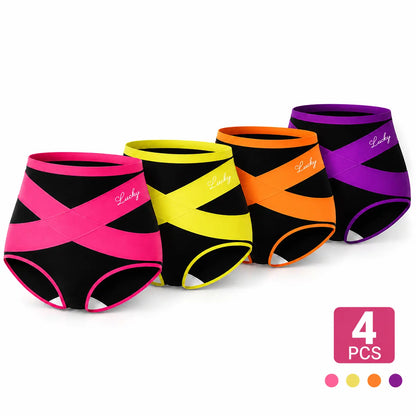 4 Packs Comfortable Women'S High Waisted Panties, Full Coverage Compression High-Cut Briefs for Daily Wear