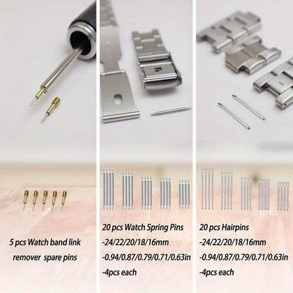 Watch Link Removal Kit, Watch Band Adjustment Strap Pin Removal Tool Kit, Watch Chain Sizing Tool , Spring Bar Tool, Hammer
