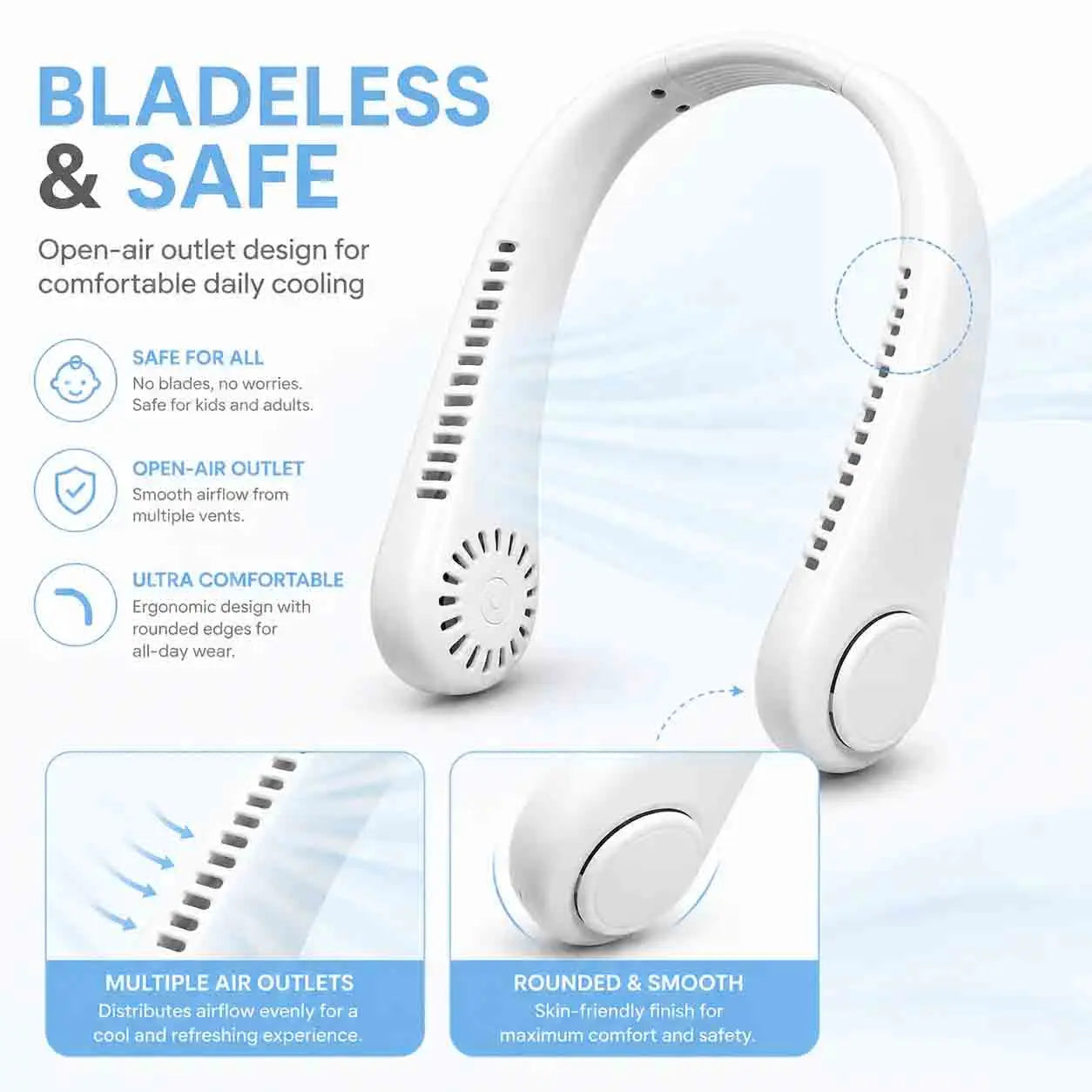 Hands-Free Neck Fan – Portable Wearable Cooling, Lightweight U-Shaped Design for Summer Travel, Outdoor Activities, Office, Commuting & Everyday Comfort
